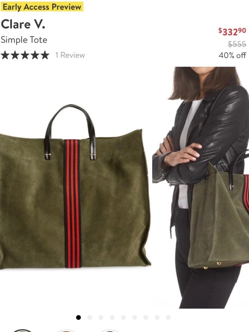 Clare V Simple Tote Army Green GUC